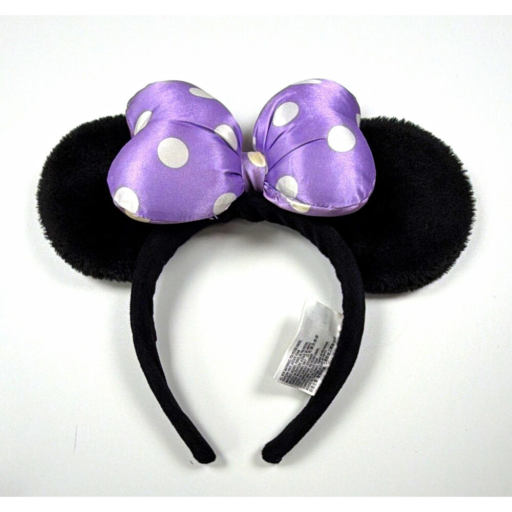 Disney Parks Minnie Mouse Ear Headband Black Ears Purple Bow White Polka Dots